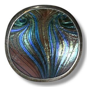 Vintage Signed Stinson 10-87 Zellique Art Glass Pendant Sterling Silver 1.5"